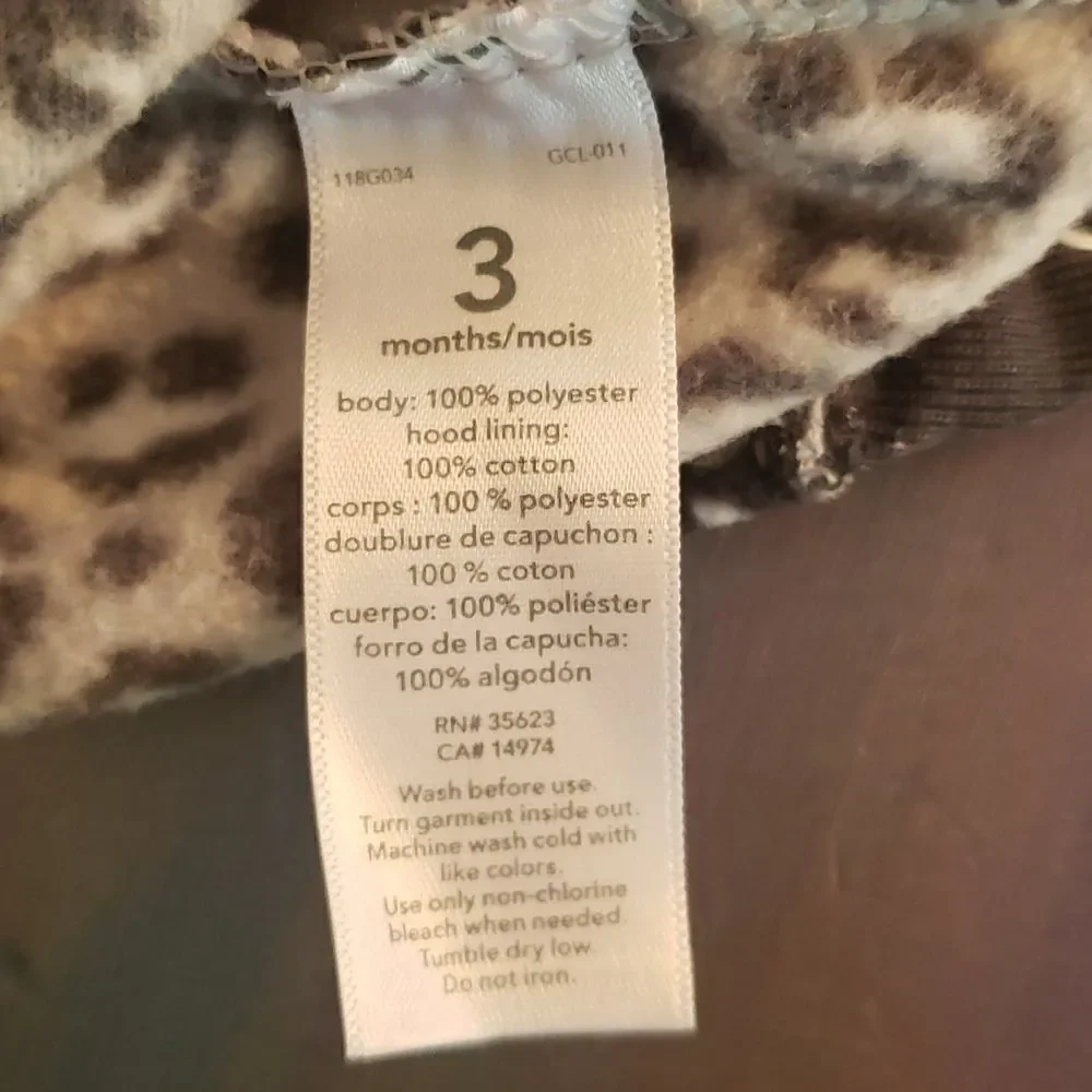 Adorable Fleece Animal Printed Carter's Hooded Jumpsuit Sz 3 Mos